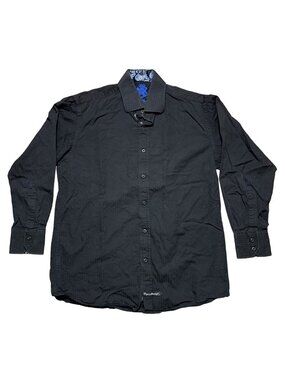 English Laundry Button Up Shirt Mens 16 32/33 Black Paisley Cuffs Long Sleeve